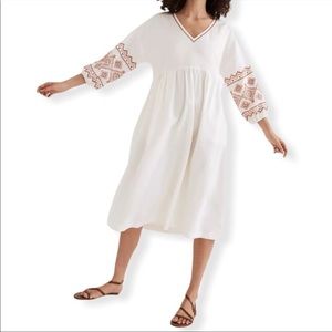 Madewell Embroidered-Sleeve Popover Midi Dress